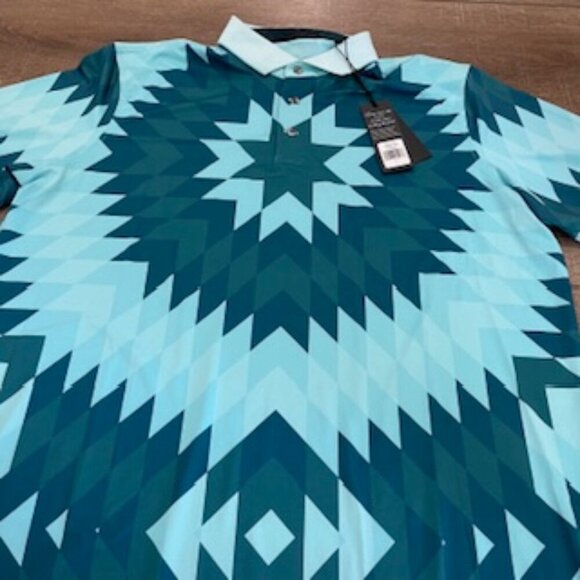 Greyson Geometric Print Golf Polo Shirt Men’s Large Turquoise‎ Green - Picture 8 of 15